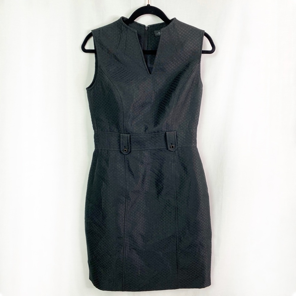 Tahari ASL Black Sheath Dress Sleeveless V Neck Woven Texture 4 NWOT